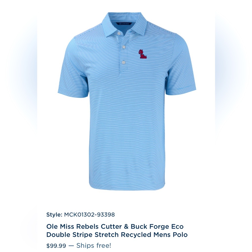 Ole Miss Rebels Cutter & Buck Men’s Eco Blue Stripe Polo NWT Size Medium